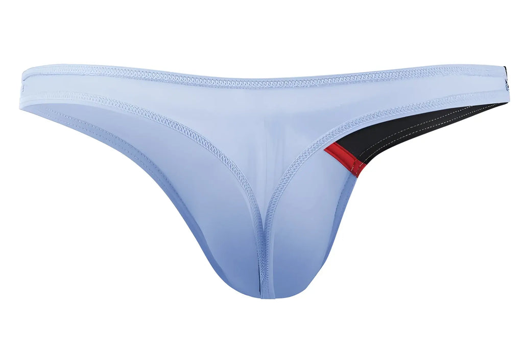 Light blue private structure dguay4025 desire glaze g-string with black and red accent panels in smooth stretchy fabric