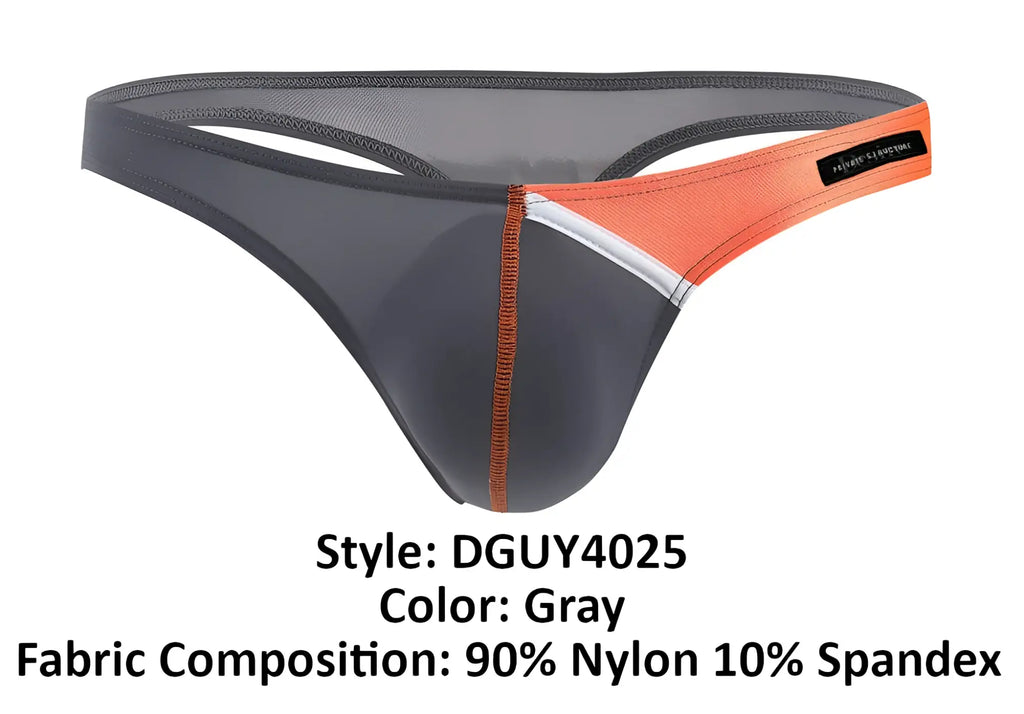 Gray and orange Private Structure dguay4025 desire glaze g-string with mesh waistband made of 90 nylon and 10 spandex