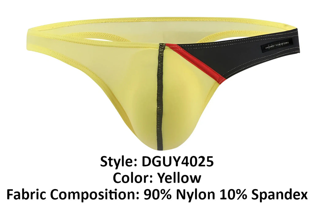 Yellow thong g-string with black and red accents made of 90 nylon and 10 spandex by private structure