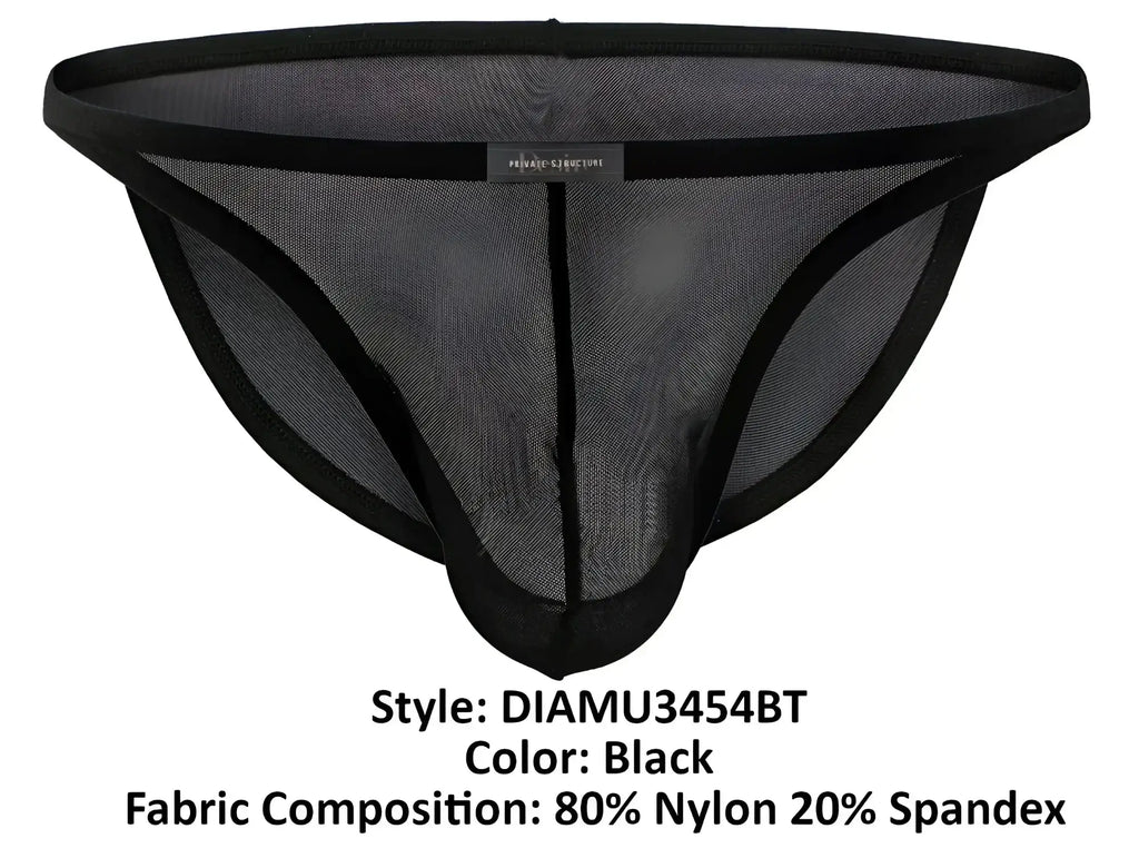 Black mesh thong with black elastic trim and central seam made of nylon and spandex from Private Structure Desire Intima
