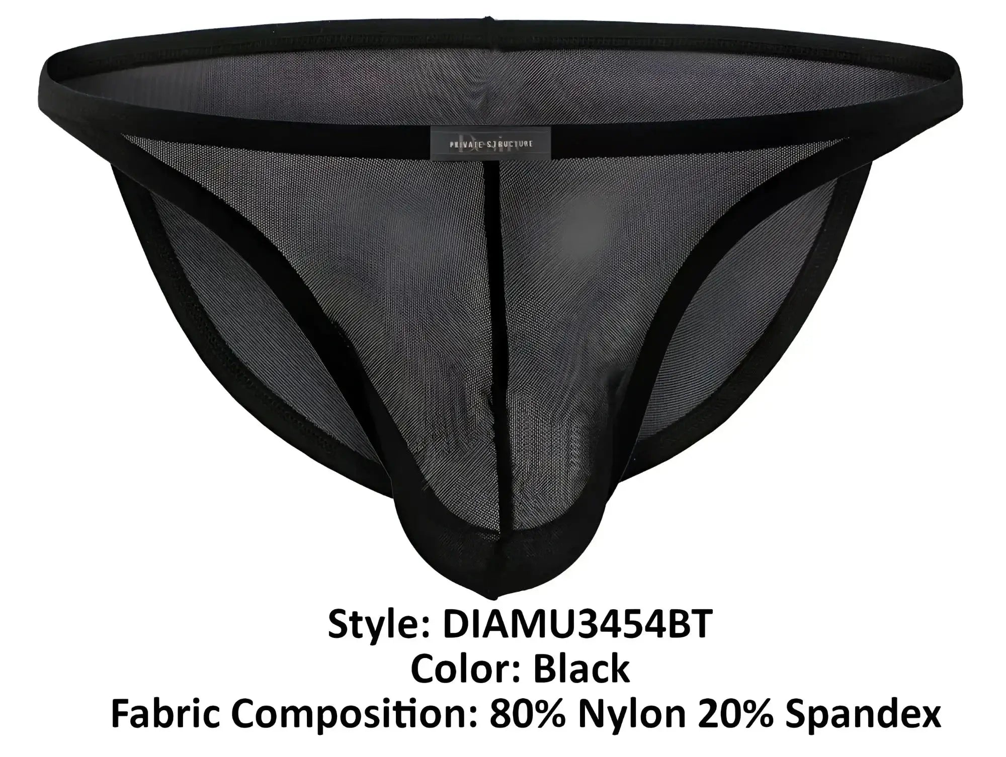 Black mesh thong with black elastic trim and central seam made of nylon and spandex from Private Structure Desire Intima