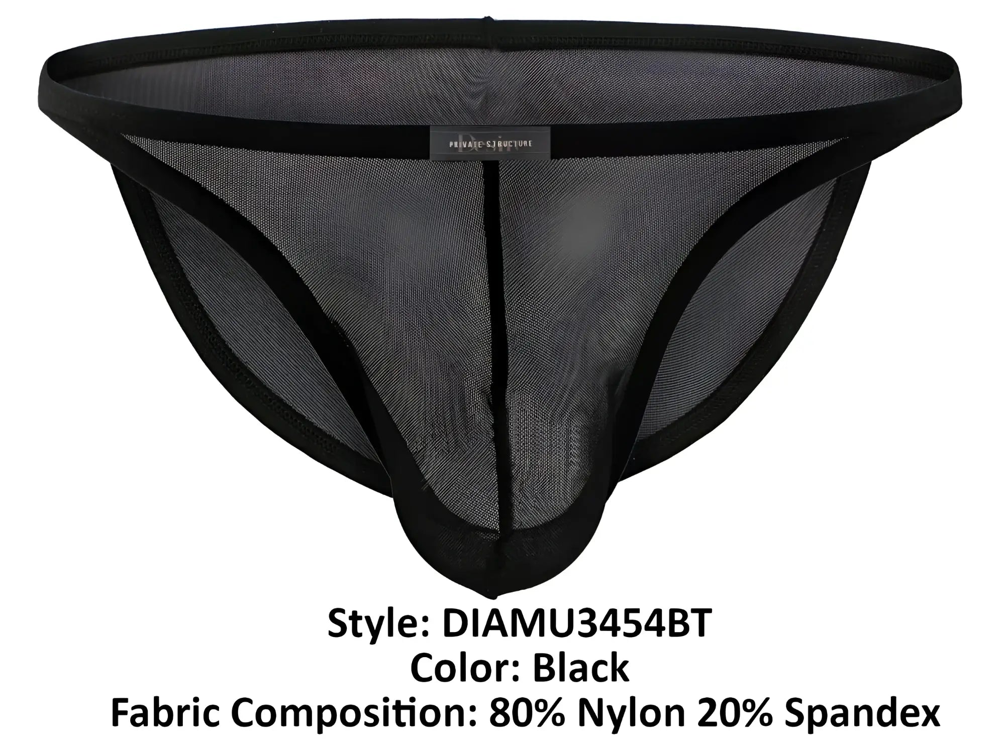 Black mesh thong with black elastic trim and central seam made of nylon and spandex from Private Structure Desire Intima