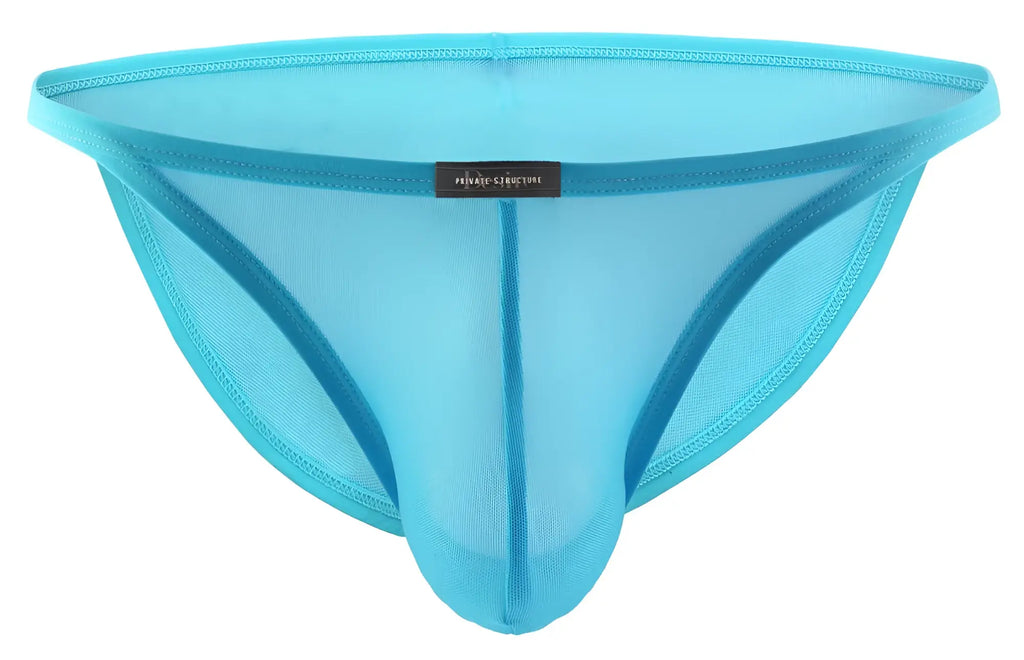 Private structure diamu3454bt desire intima low rise bikini in blue translucent turquoise mesh with central seam and reinforced edges