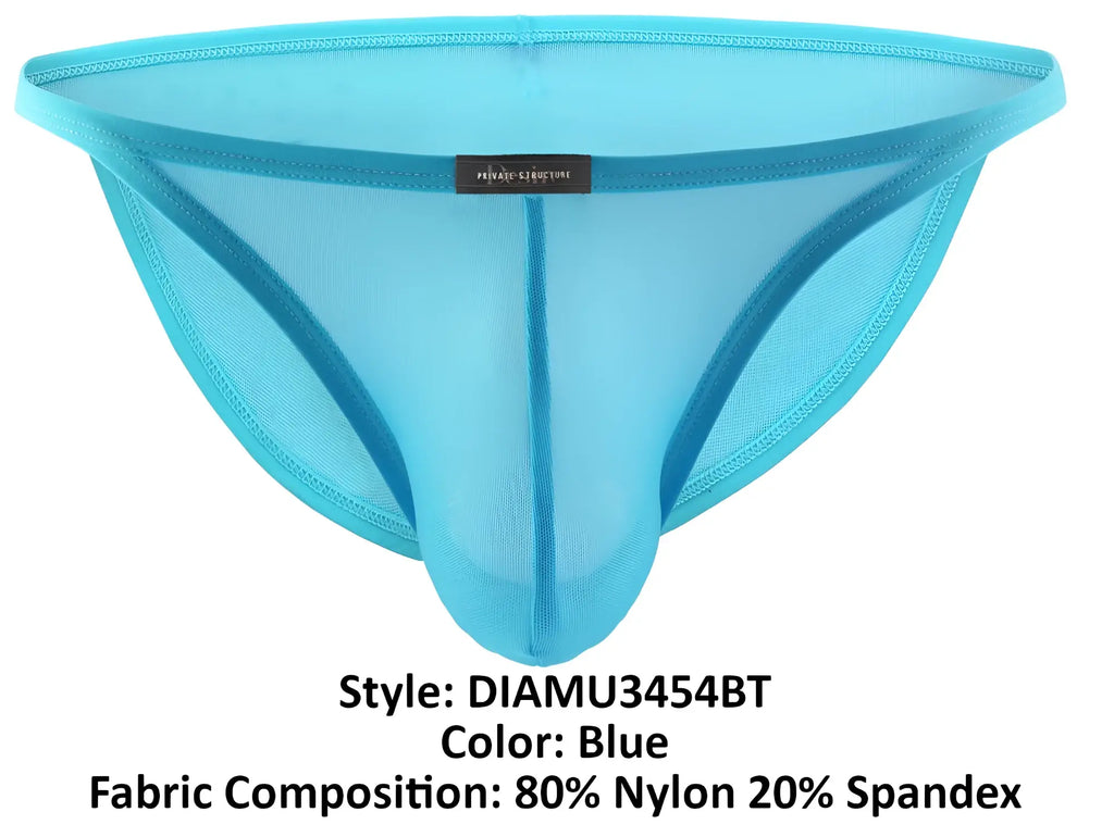 Blue sheer nylon and spandex thong with central seam by private structure low rise bikini for intimate wear
