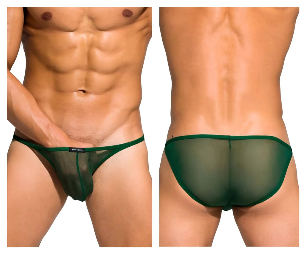 Private structure diamu3454bt desire intima low rise bikini in green sheer mesh with solid green waistband front view