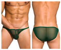 Private structure diamu3454bt desire intima low rise bikini in green sheer mesh with solid green waistband front view