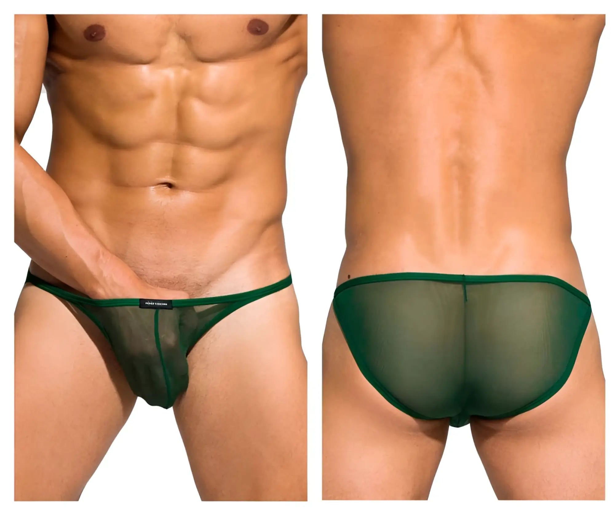 Private structure diamu3454bt desire intima low rise bikini in green sheer mesh with solid green waistband front view
