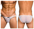 White sheer mesh briefs with a thin white waistband from private structure desire intima low rise bikini collection
