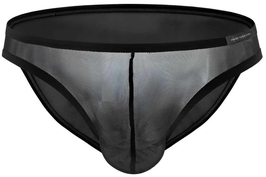 Private Structure DIAMU3455BT desire Intima low rise bikini in black mesh with solid waistband and trim