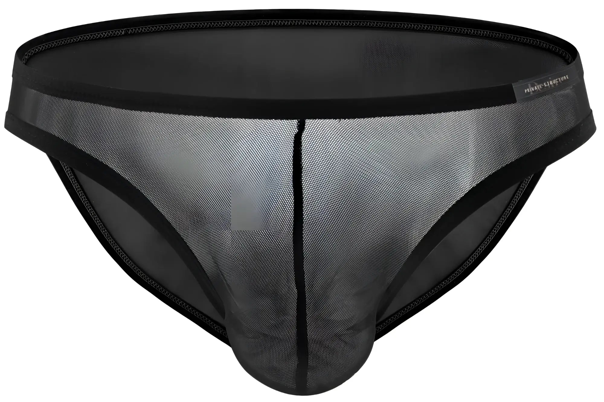 Private Structure DIAMU3455BT desire Intima low rise bikini in black mesh with solid waistband and trim