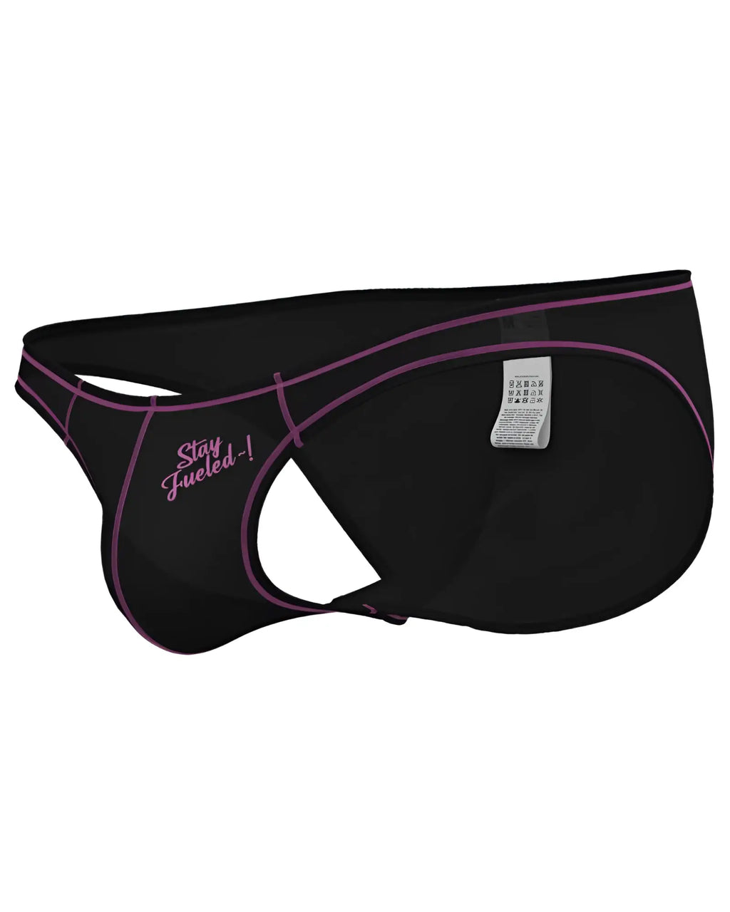 Private Structure EPUS4563 Prime Eutopia bikini brief in charcoal with purple trim and pink stay fueled embroidery