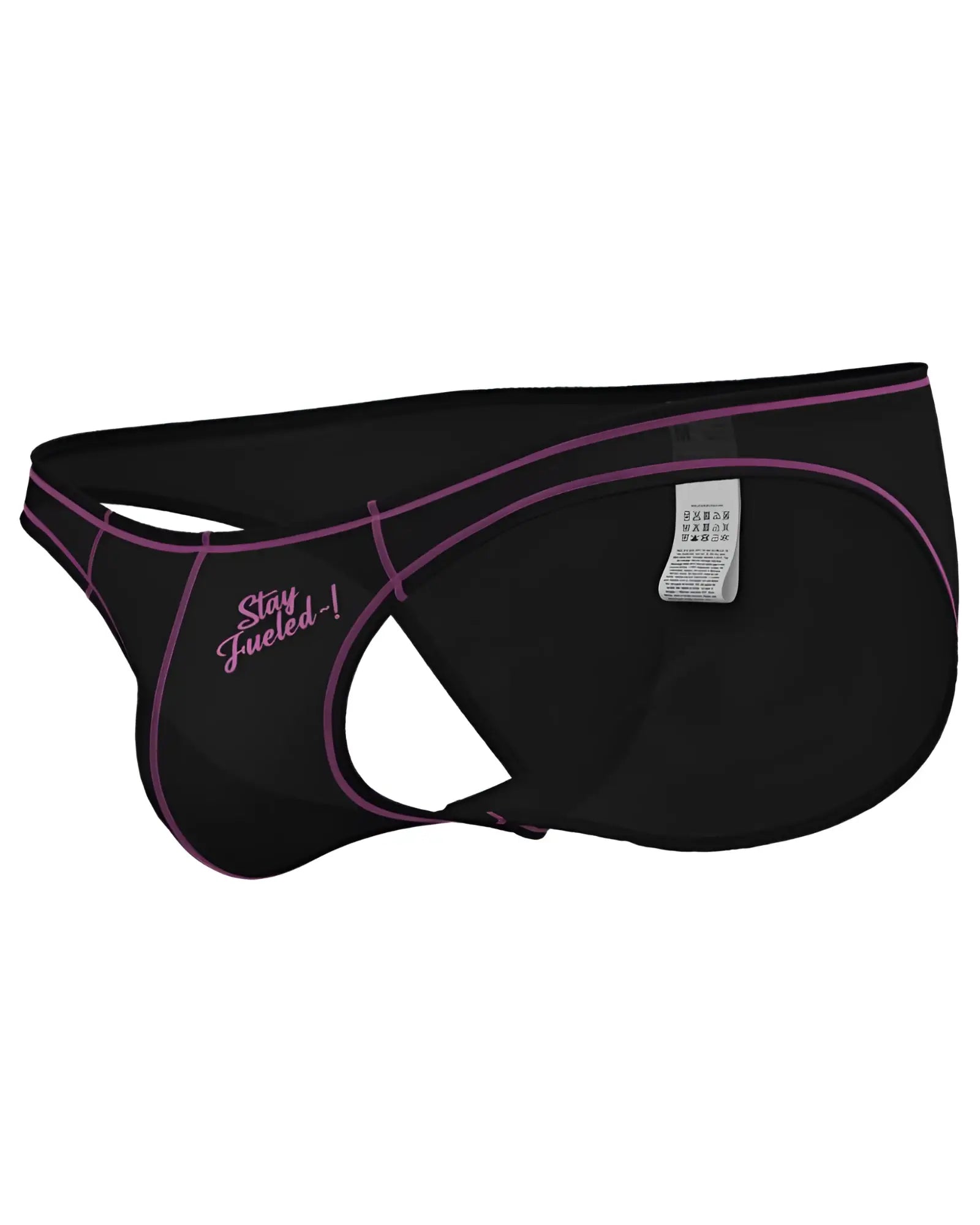 Private Structure EPUS4563 Prime Eutopia bikini brief in charcoal with purple trim and pink stay fueled embroidery