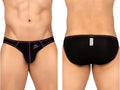 Black Private Structure EPUS4563 prime Eutopia bikini briefs charcoal with purple trim and stay packed embroidered logo