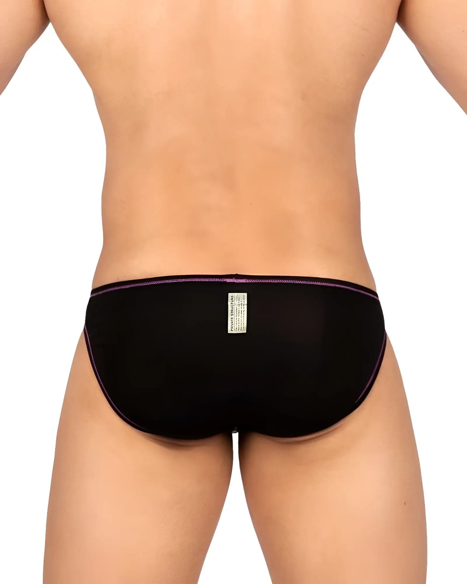 Black briefs with subtle purple trim on waistband and leg openings private structure epus4563 prime eutopia bikini brief charcoal