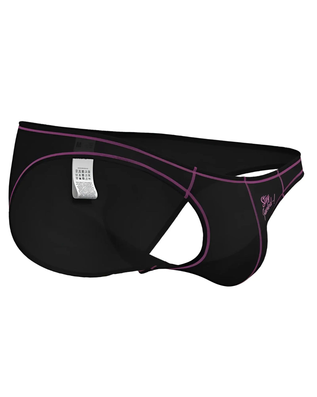Black men’s briefs private structure epus4563 prime eutopia bikini brief charcoal with purple trim and stry logo on side