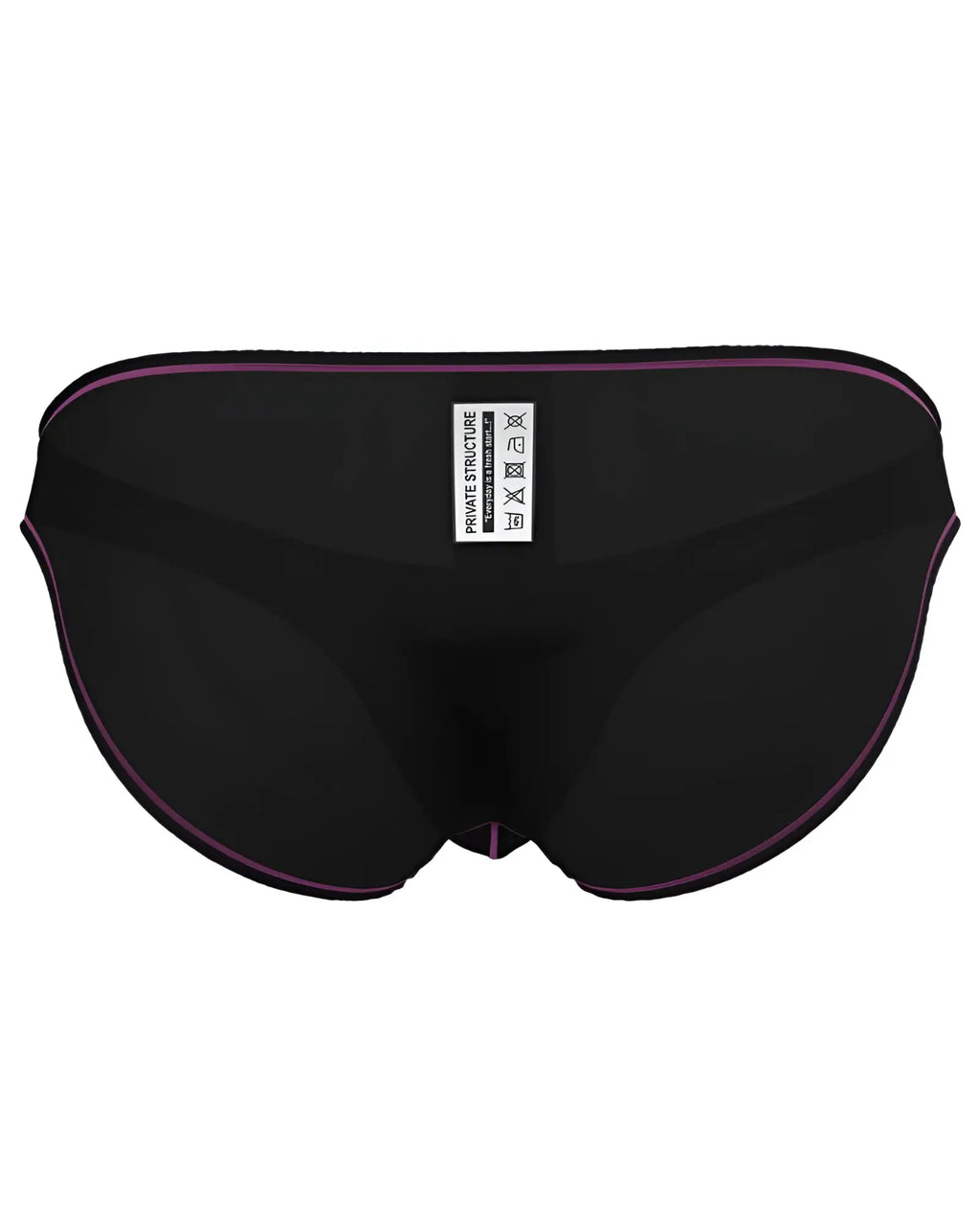 Private structure epus4563 prime eutopia charcoal bikini brief back view with subtle purple trim and white label