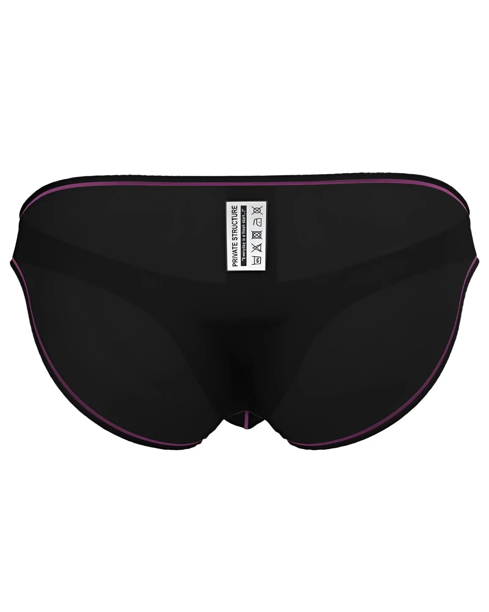 Private structure epus4563 prime eutopia charcoal bikini brief back view with subtle purple trim and white label