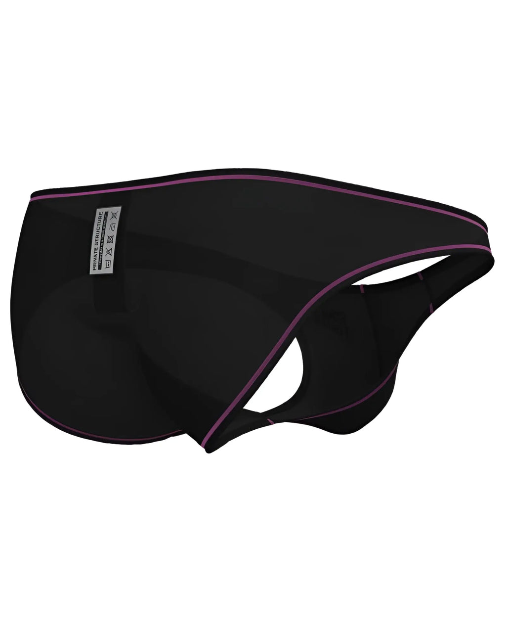 Black Private Structure EPUS4563 Prime Eutopia bikini briefs with purple trim and white care label on waistband