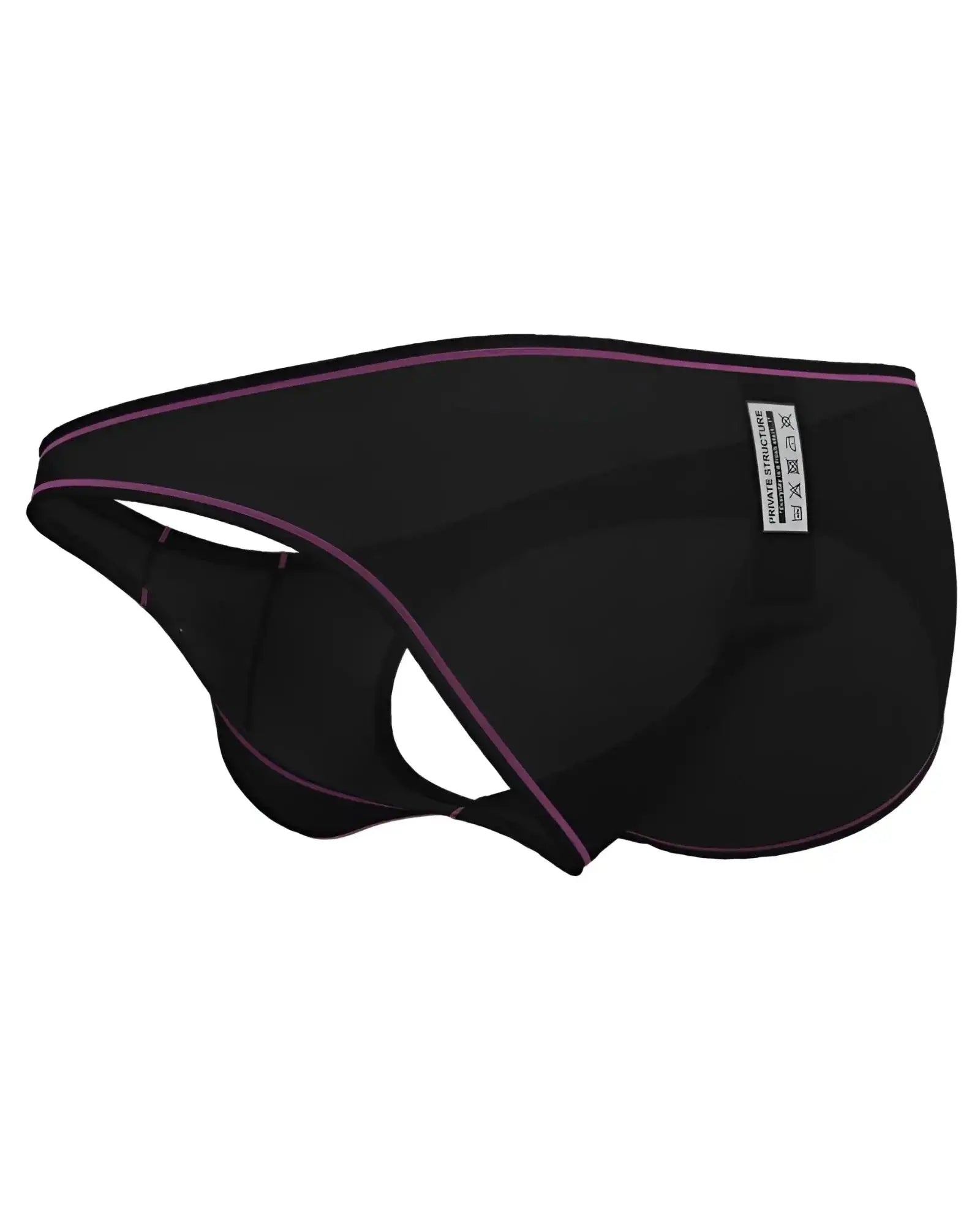 Black men’s briefs in charcoal with purple trim and Hugo Boss label.