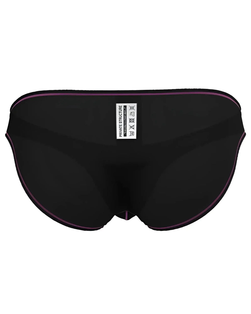 Private structure epus4563 prime eutopia charcoal bikini brief back view with subtle purple trim and white label