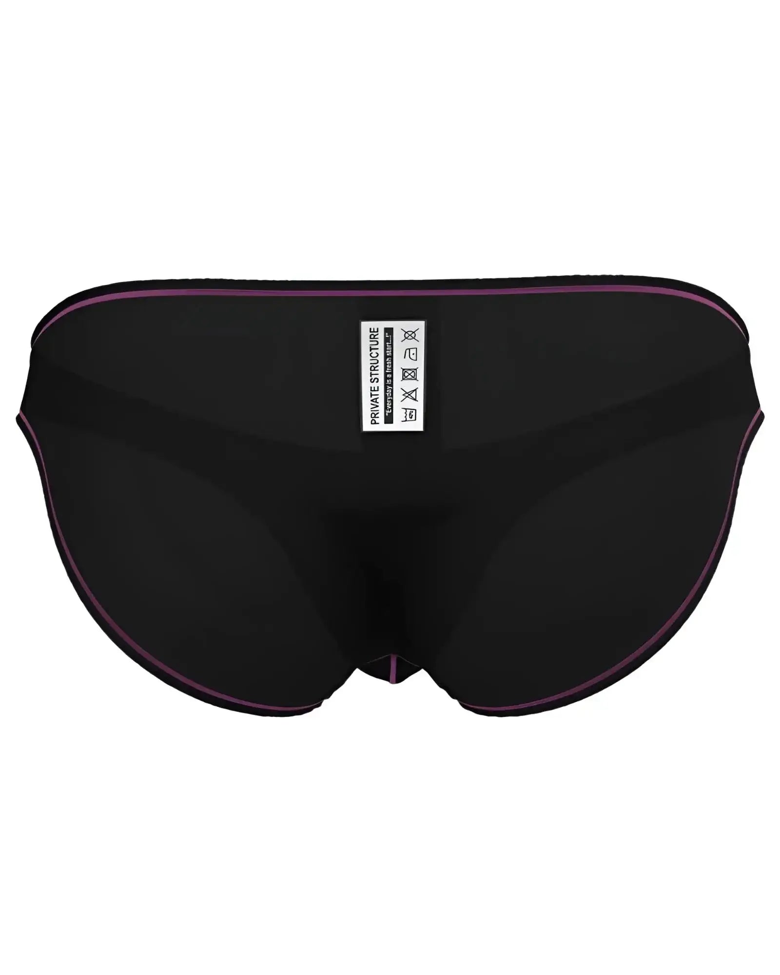 Private structure epus4563 prime eutopia charcoal bikini brief back view with subtle purple trim and white label