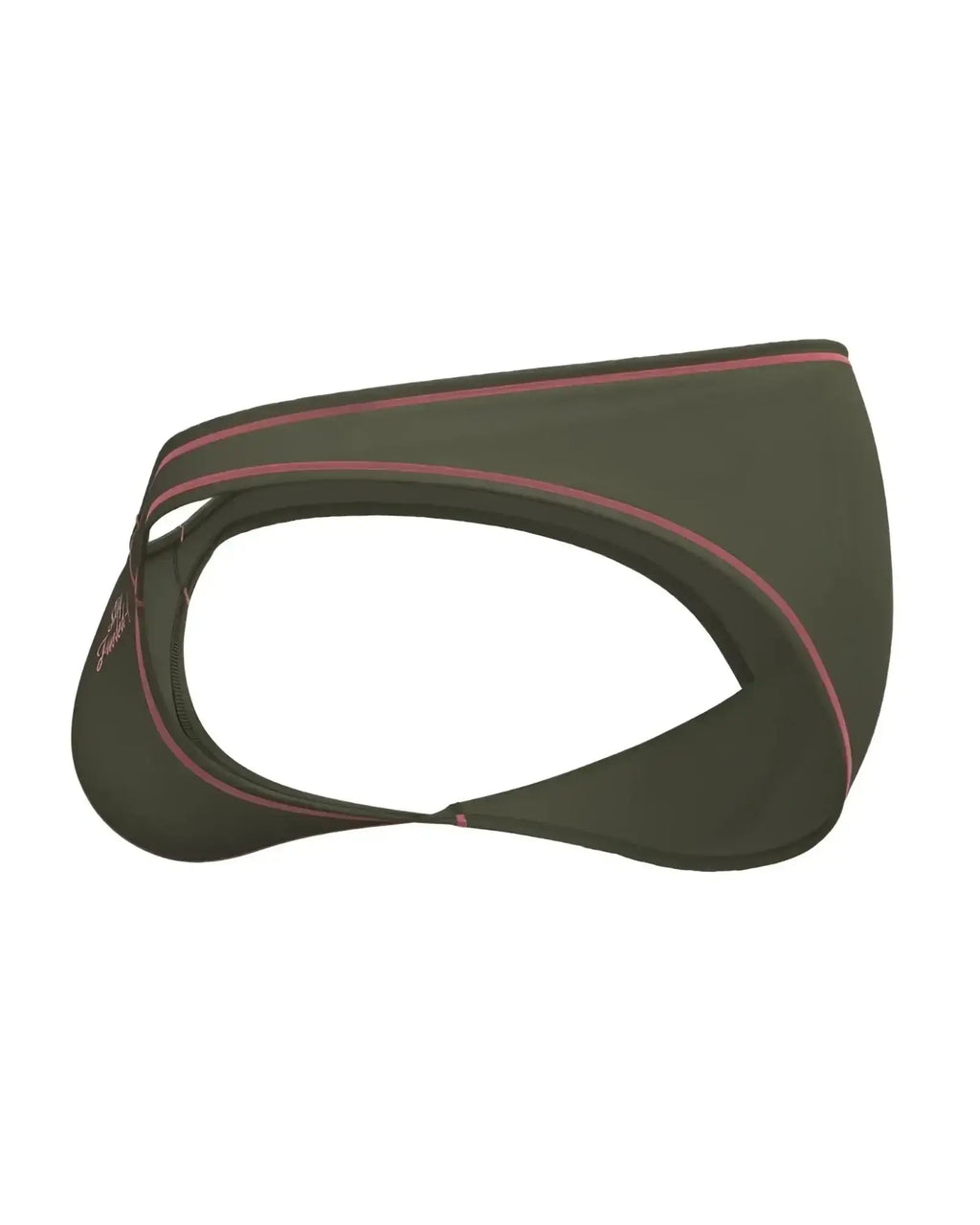 Olive green private structure prime eutopia bikini brief with pink stitched visor detail for swimwear use