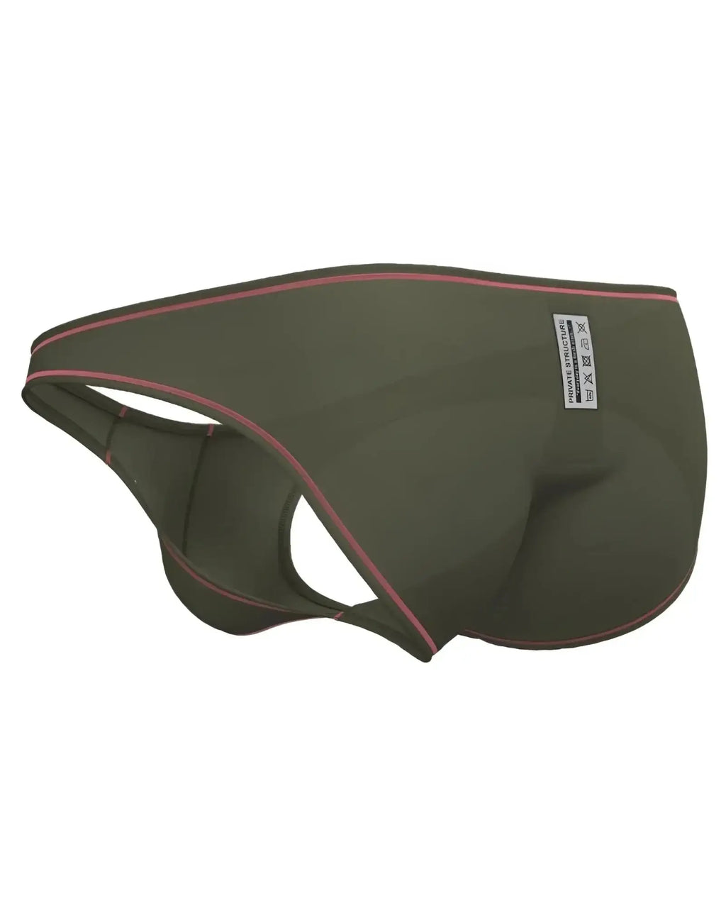 Olive green private structure epus4563 prime eutopia men’s briefs with pink trim and white waistband label