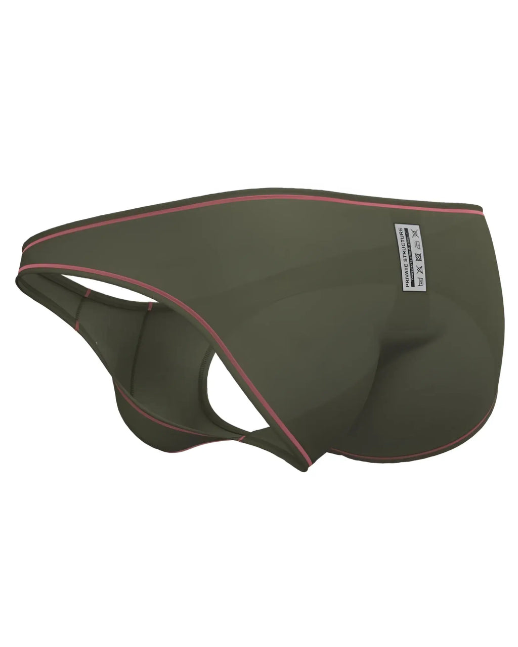 Olive green private structure epus4563 prime eutopia men’s briefs with pink trim and white waistband label