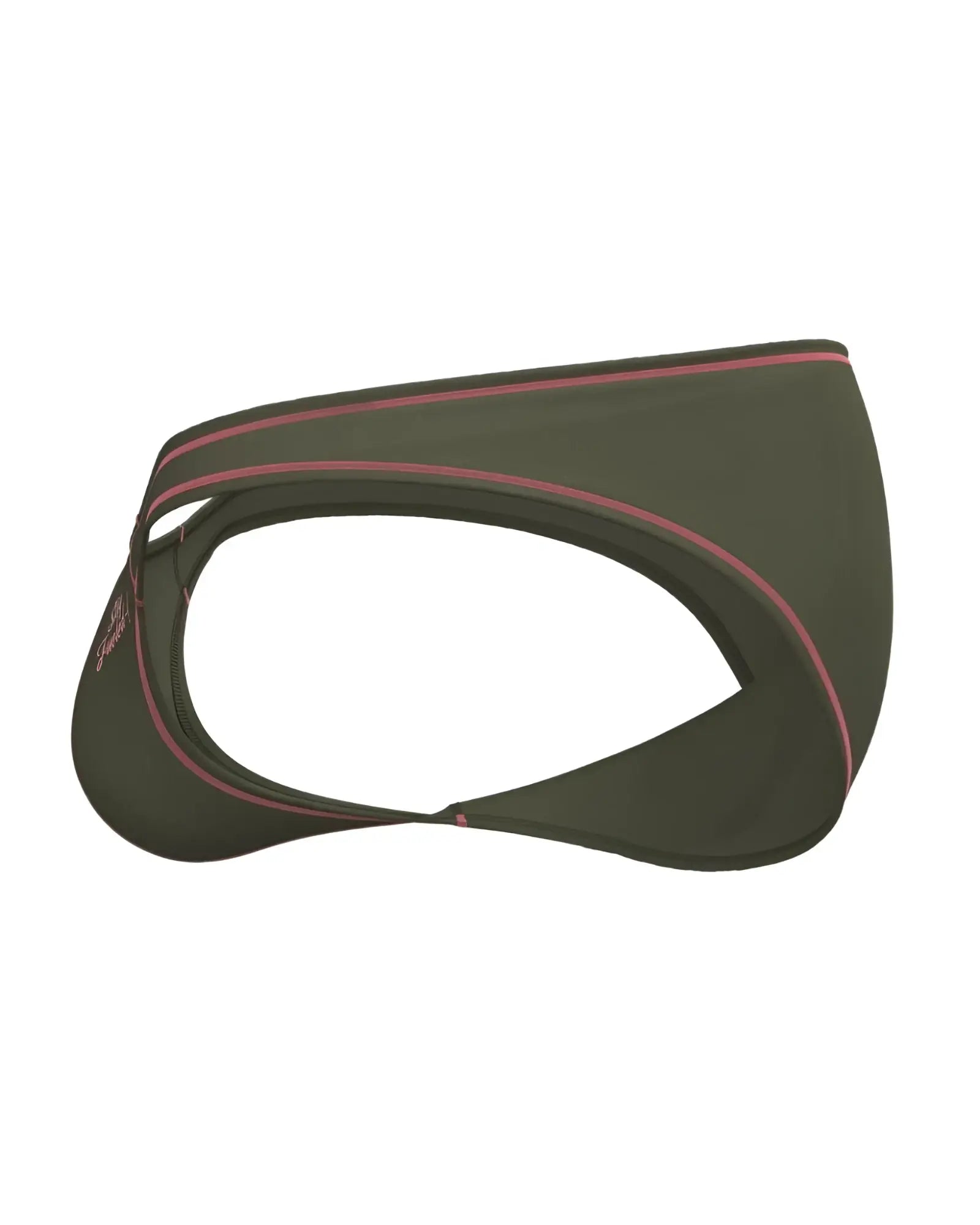 Olive green private structure prime eutopia bikini brief with pink stitched visor detail for swimwear use