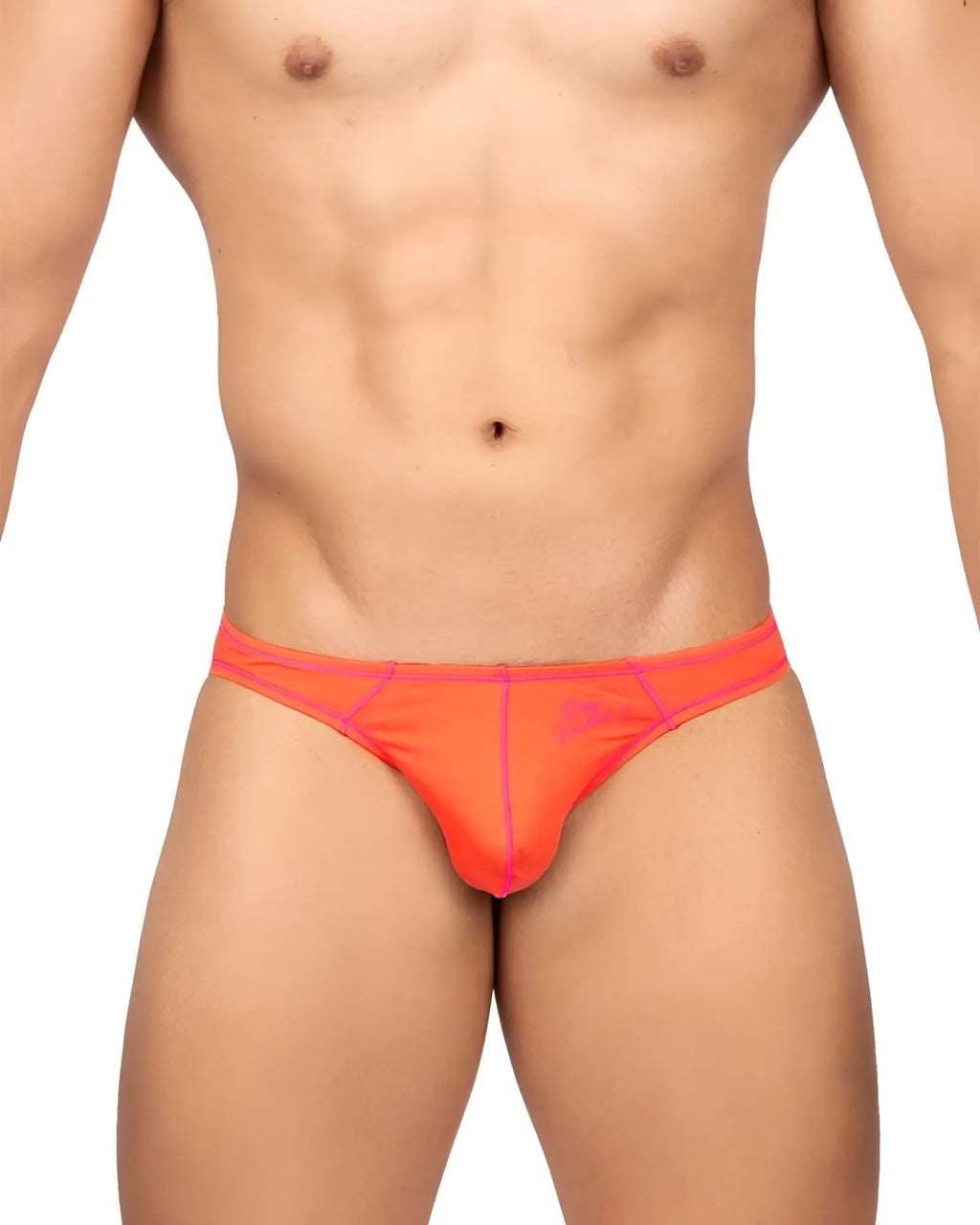 Bright orange Private Structure EPUS4563 Prime Eutopia bikini briefs with pink trim and subtle front branding