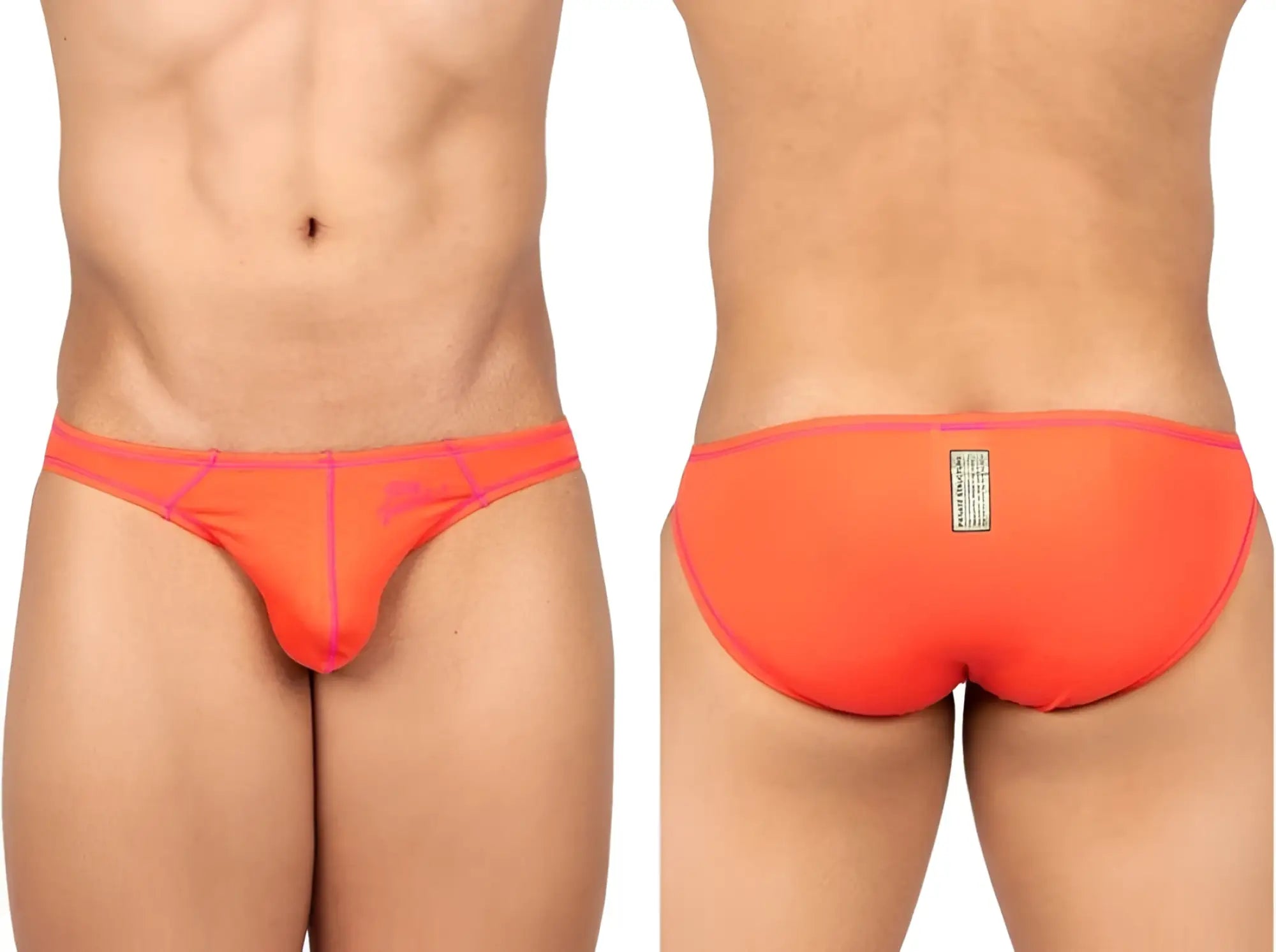 Private structure epus4563 prime eutopia vibrant orange men’s swim trunks with snug fit and pink waistband trim