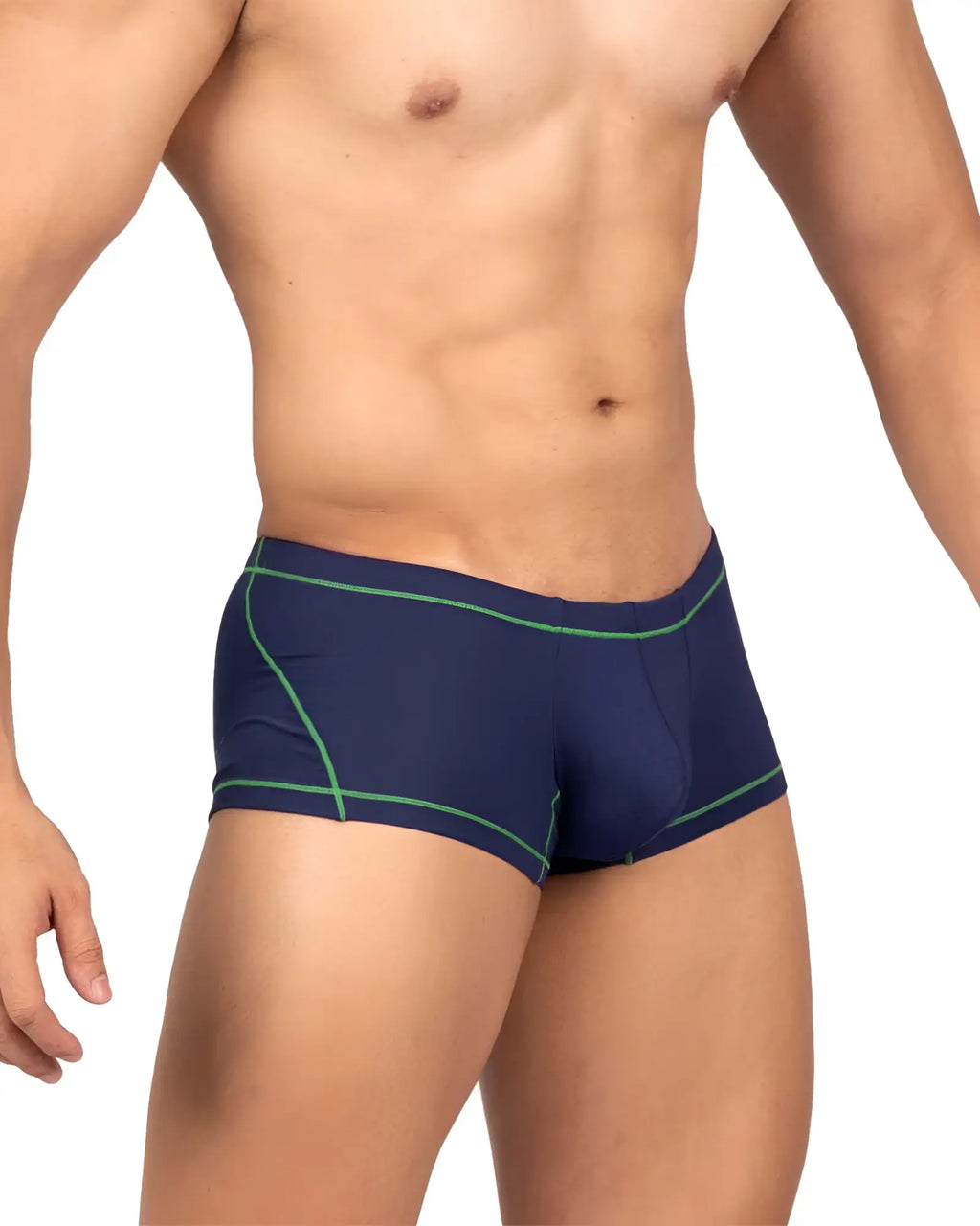 Navy blue briefs with green trim from private structure epus4570 prime elysian hipster in blue color