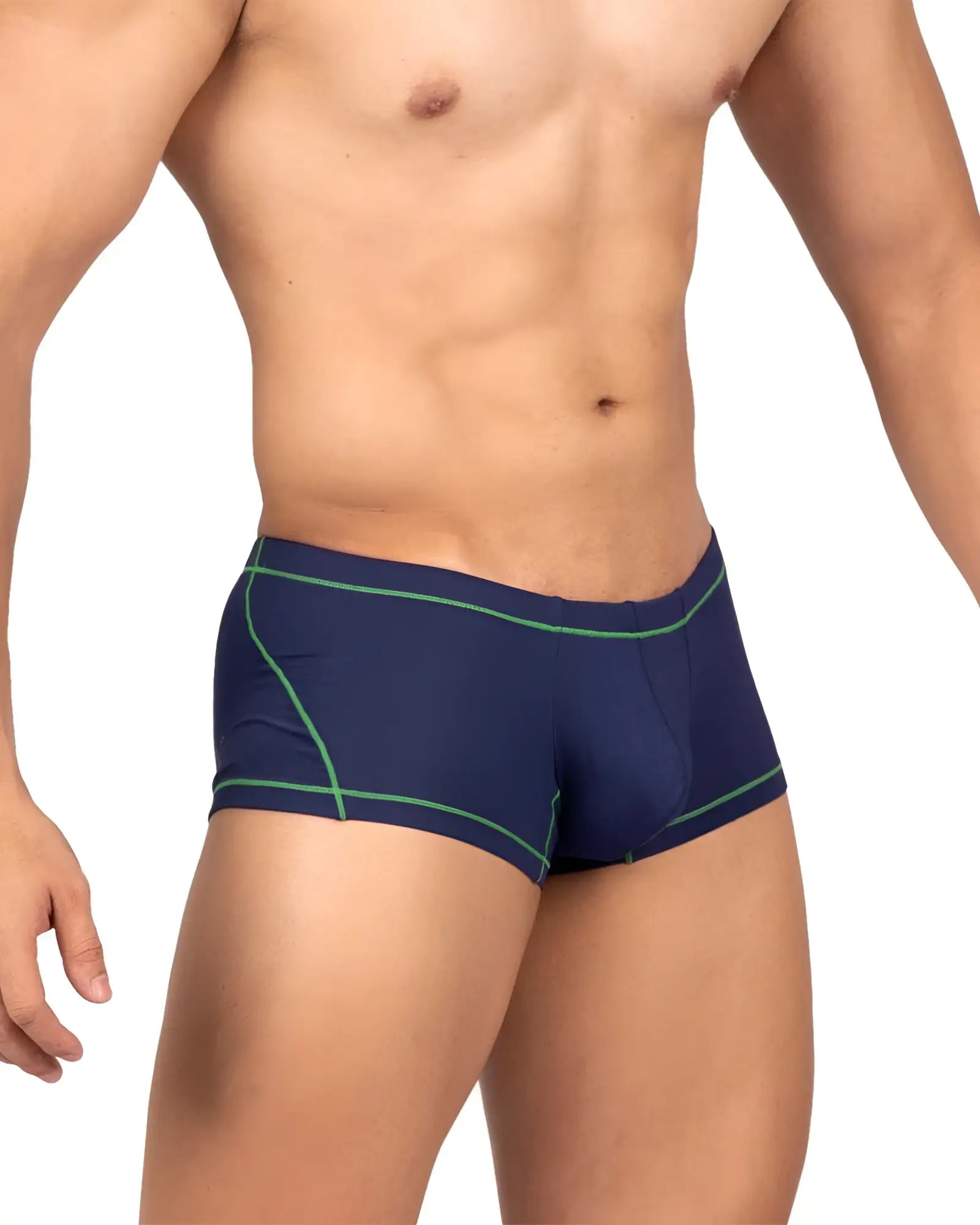 Navy blue briefs with green trim from private structure epus4570 prime elysian hipster in blue color