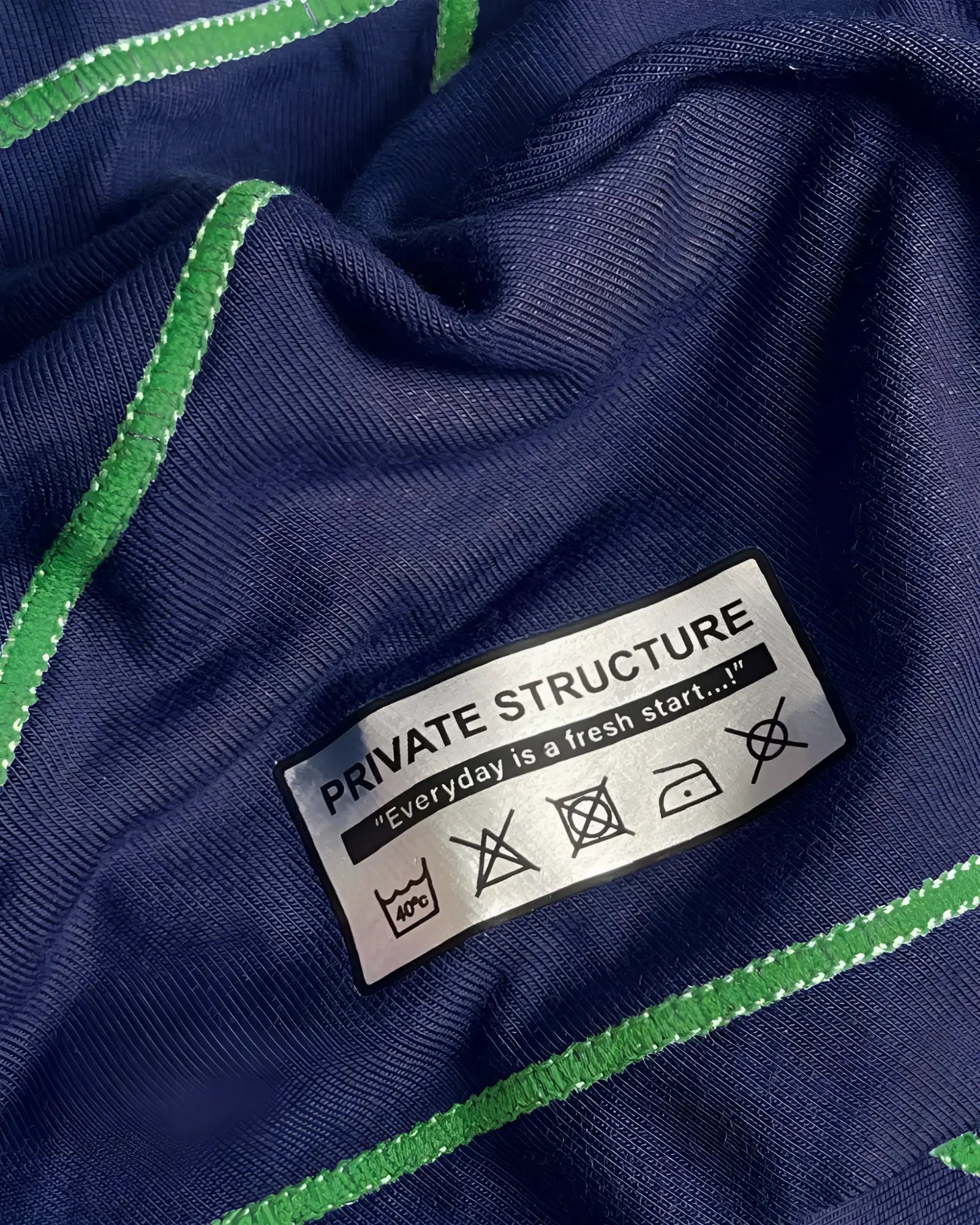 Navy blue ribbed knit private structure epus4570 prime elysian hipster with vibrant green stitched trim and care label