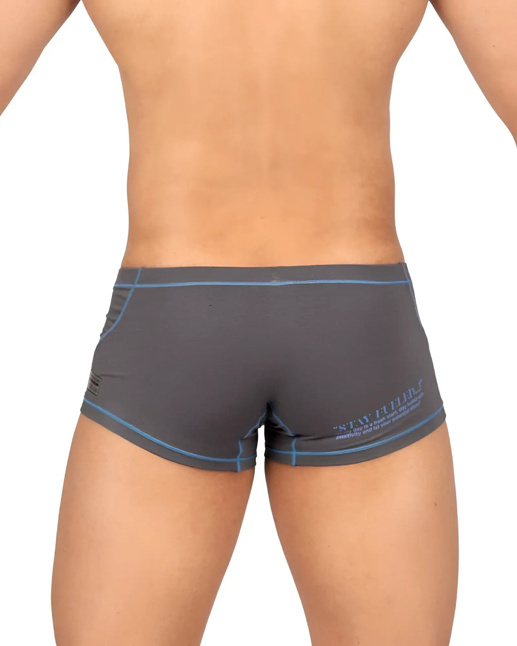 Gray private structure epus4570 prime elysian hipster athletic briefs with blue trim and subtle logo on the side