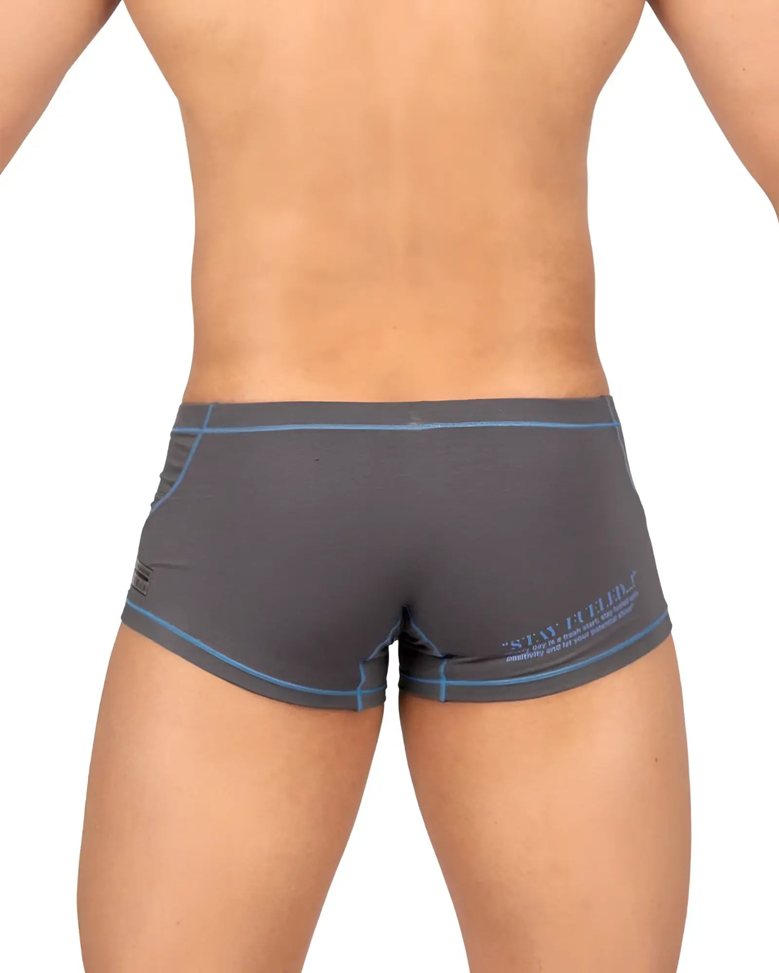 Gray private structure epus4570 prime elysian hipster athletic briefs with blue trim and subtle logo on the side