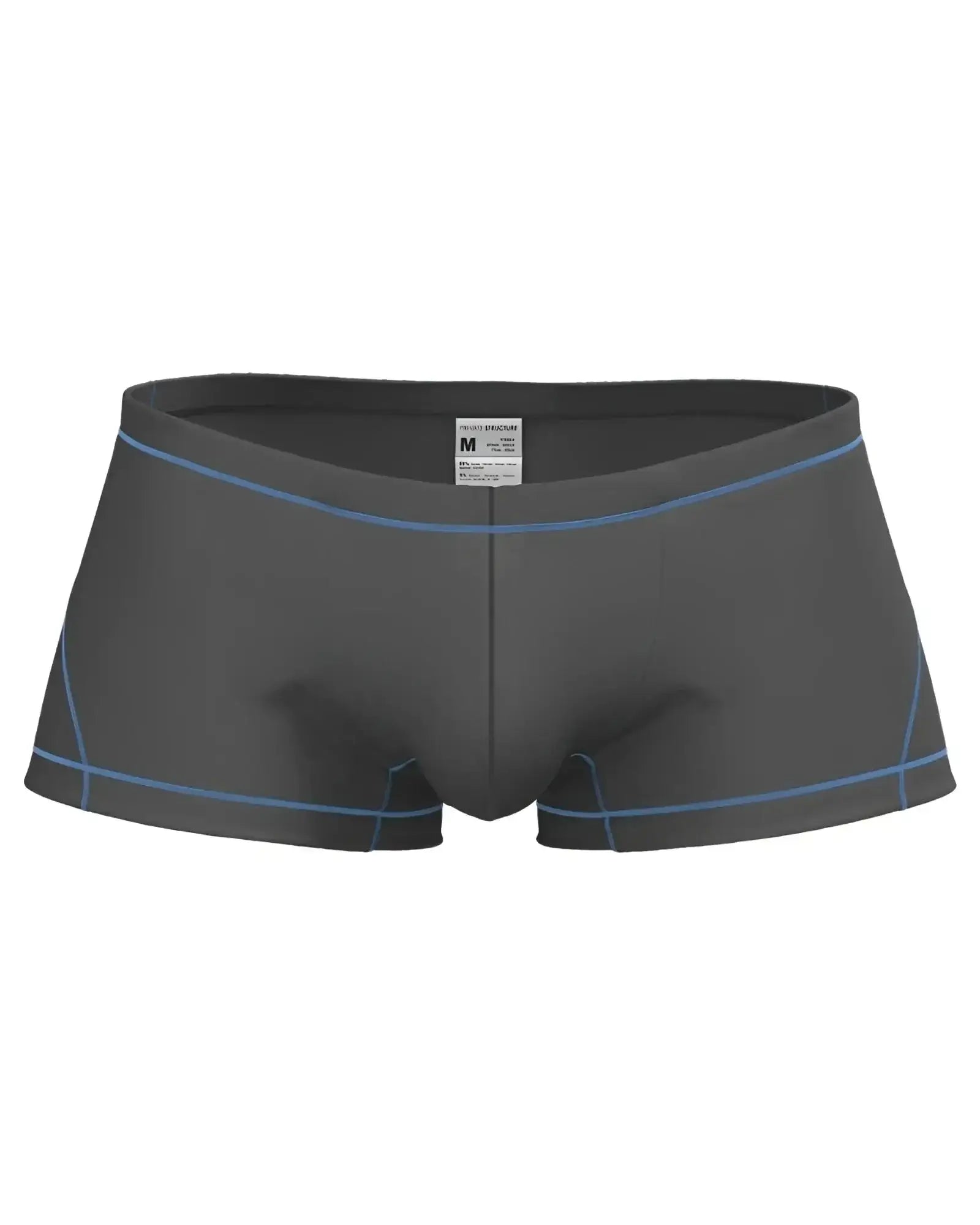 Dark gray men’s briefs with light blue stitching along waistband and leg openings private structure epus4570 hipster
