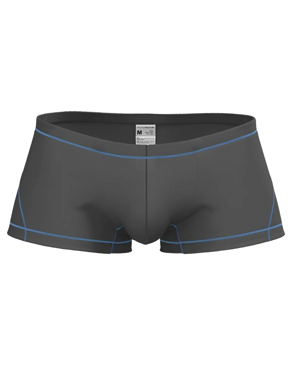 Dark gray men’s briefs with light blue stitching along waistband and leg openings private structure epus4570 hipster