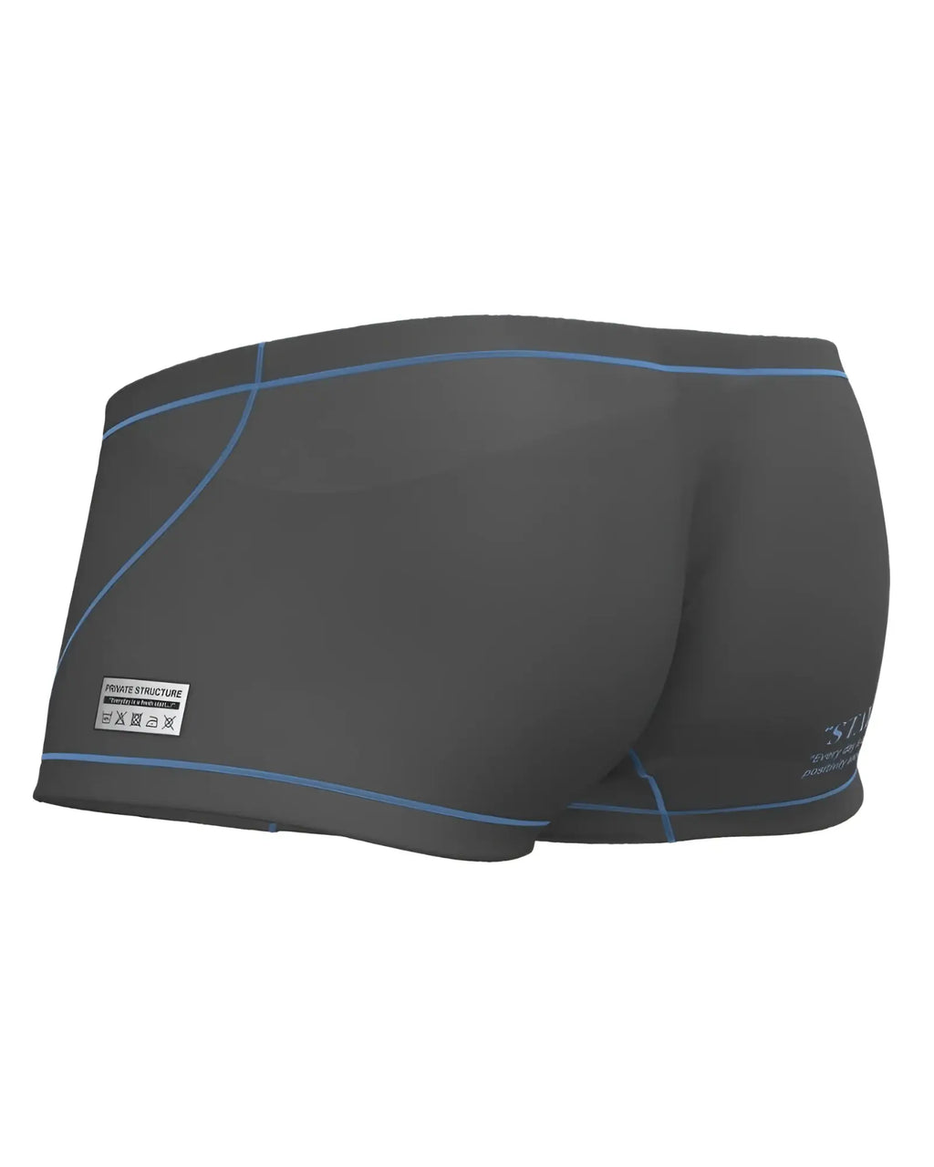 Private structure epus4570 prime elysian hipster dark gray swim trunks with light blue stitching and white side label