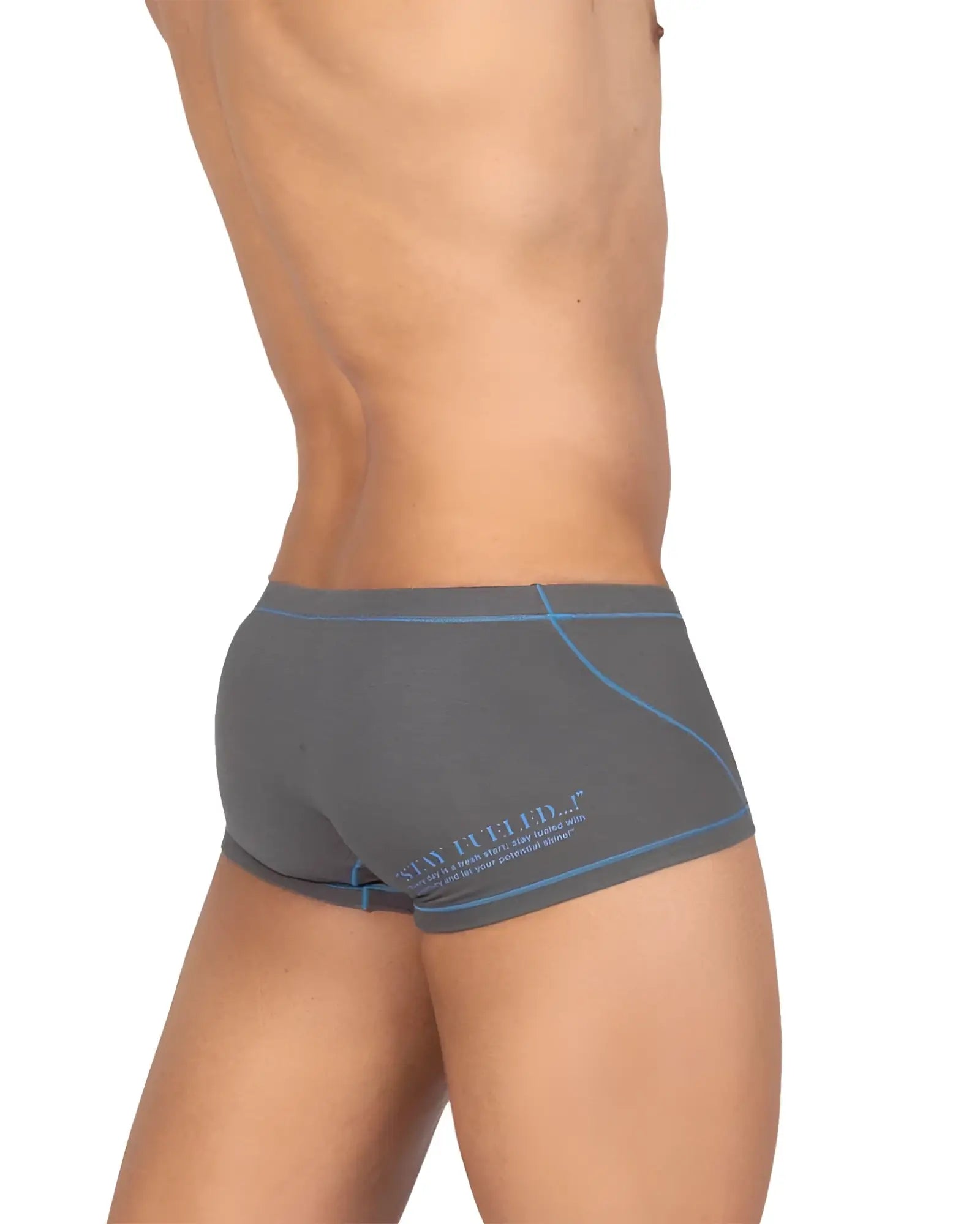 Gray private structure epus4570 prime elysian hipster briefs with light blue stitching and a subtle side logo