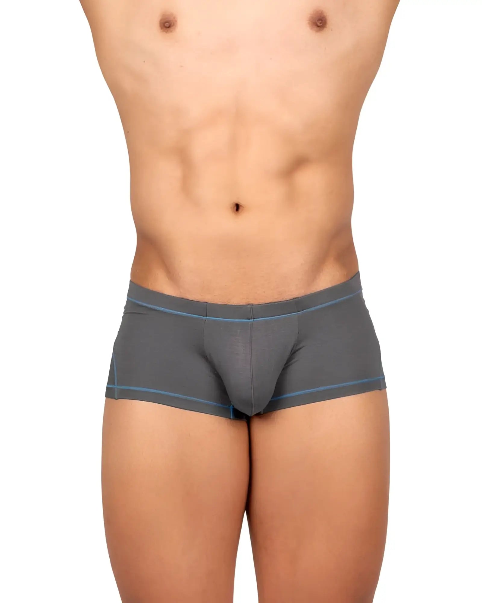 Gray private structure epus4570 prime elysian hipster briefs with subtle blue trim on waistband and leg openings