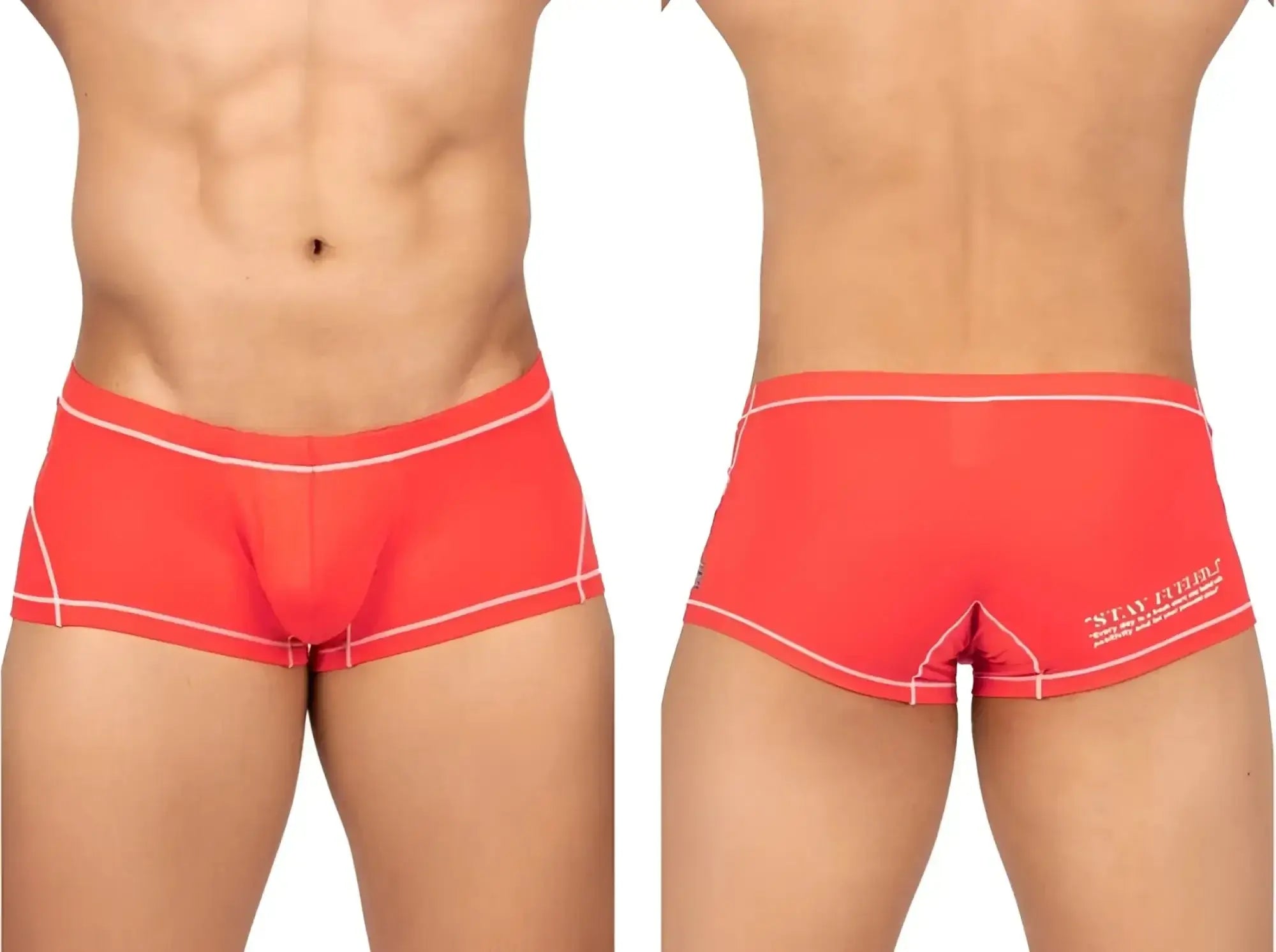 Bright red private structure epus4570 prime elysian hipster briefs with white stitching and stay future logo on back side