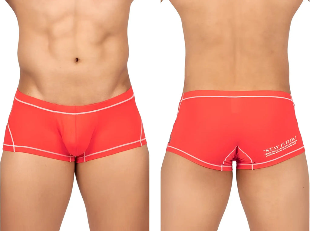 Bright red private structure epus4570 prime elysian hipster briefs with white stitching and stay future logo on back side