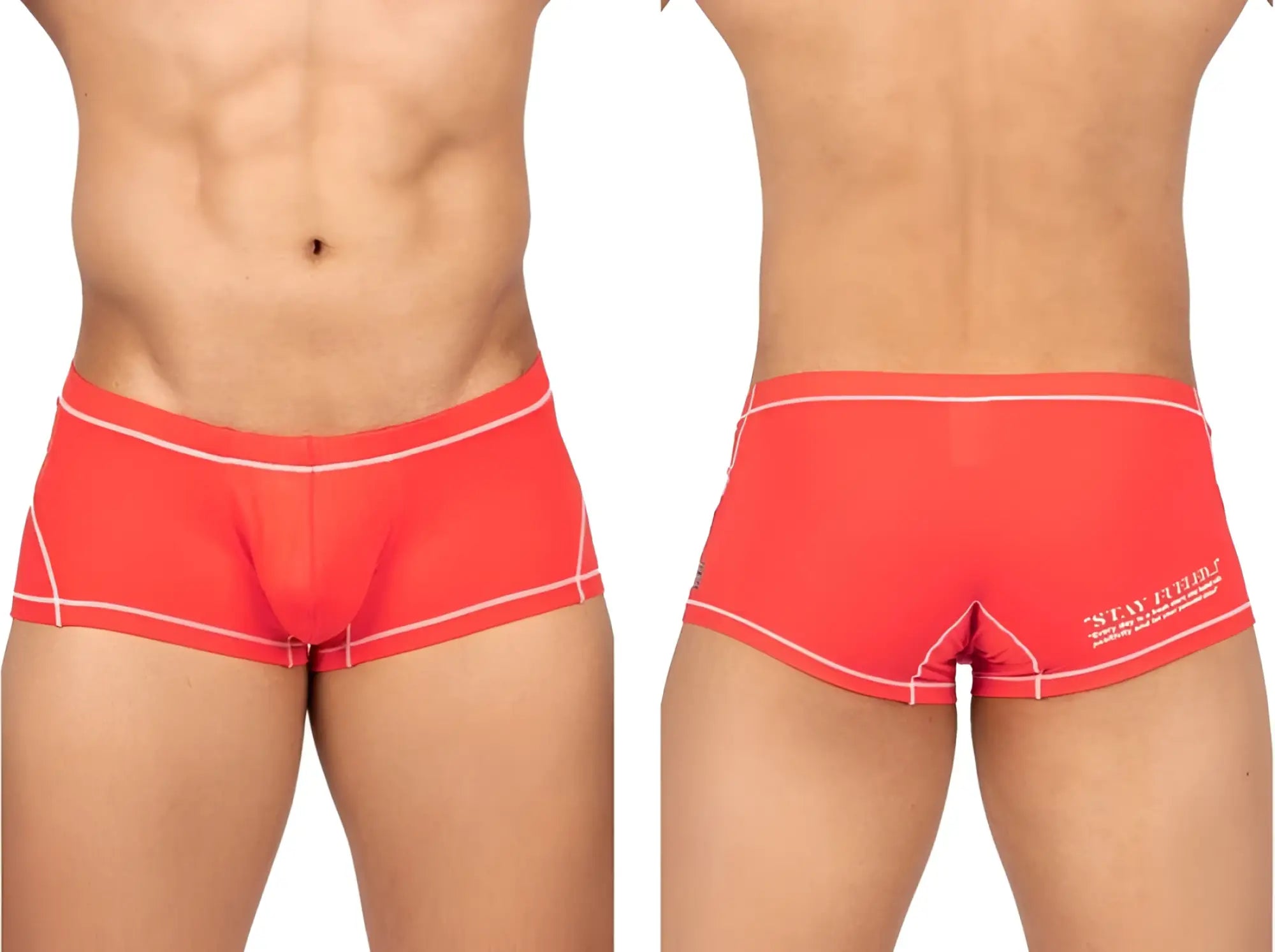 Bright red private structure epus4570 prime elysian hipster briefs with white stitching and stay future logo on back side