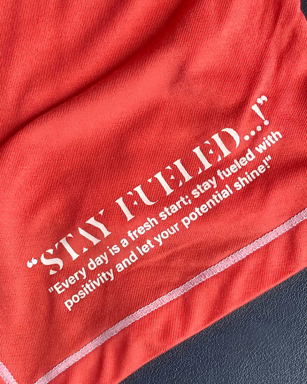 Red cotton private structure epus4570 prime elysian hipster t-shirt with white embroidered stay fueled text and motivational quote