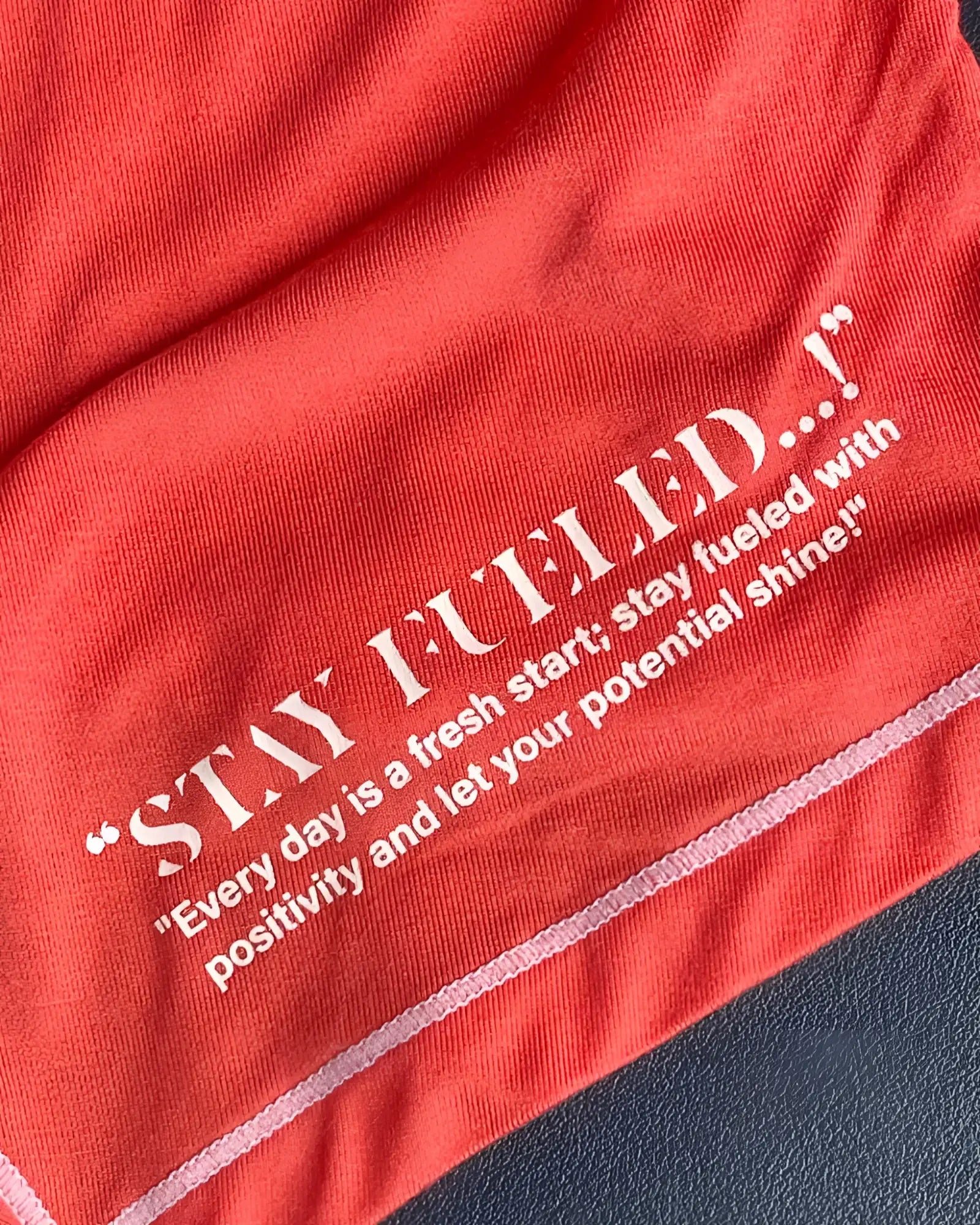 Red cotton private structure epus4570 prime elysian hipster t-shirt with white embroidered stay fueled text and motivational quote