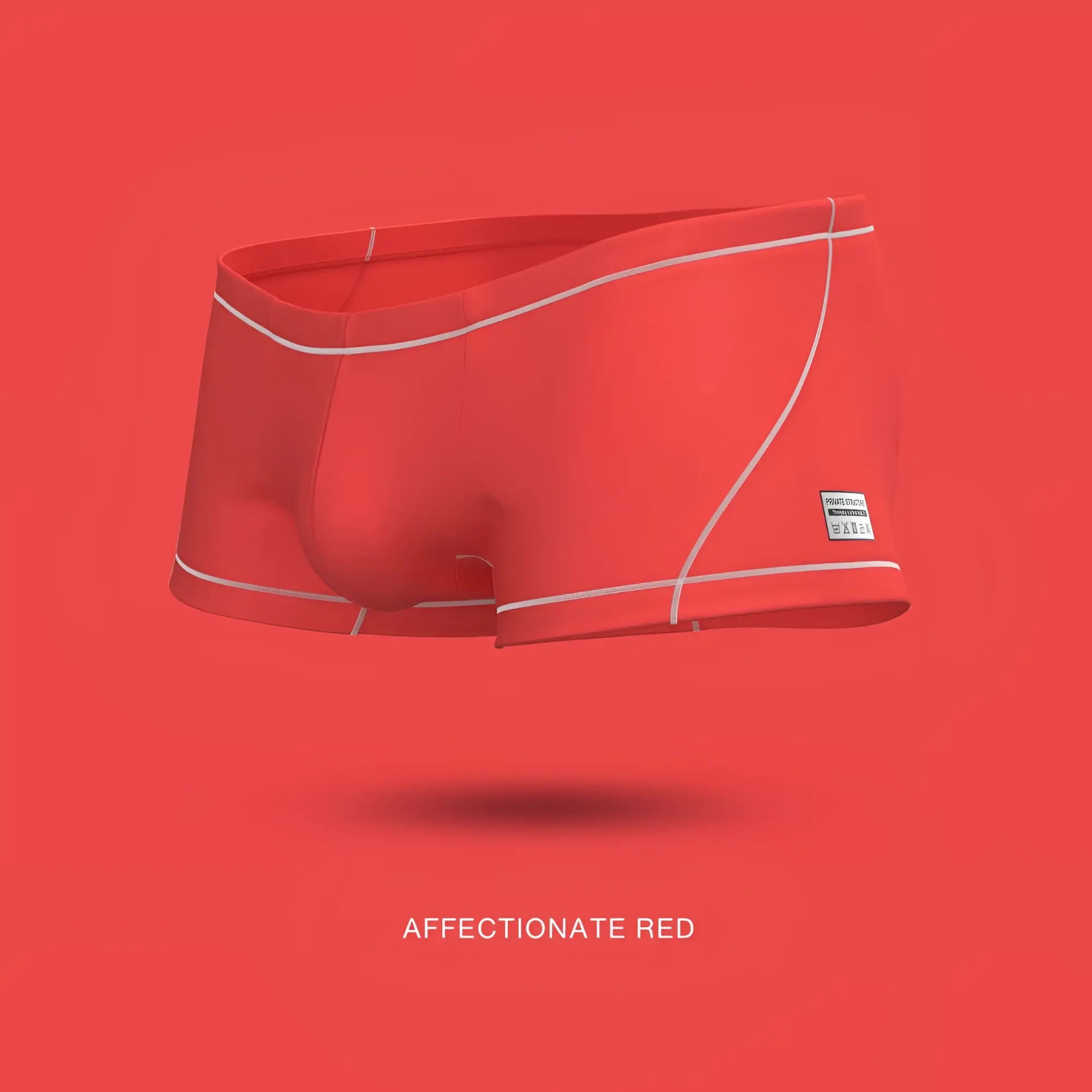 A pair of vibrant red private structure epus4570 prime elysian hipster boxer briefs with white stitching and side label