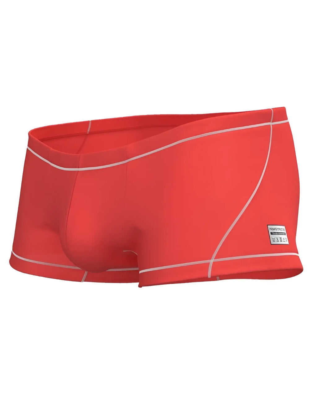 Private structure epus4570 prime elysian red swim trunks with white stitching and small brand label on the side