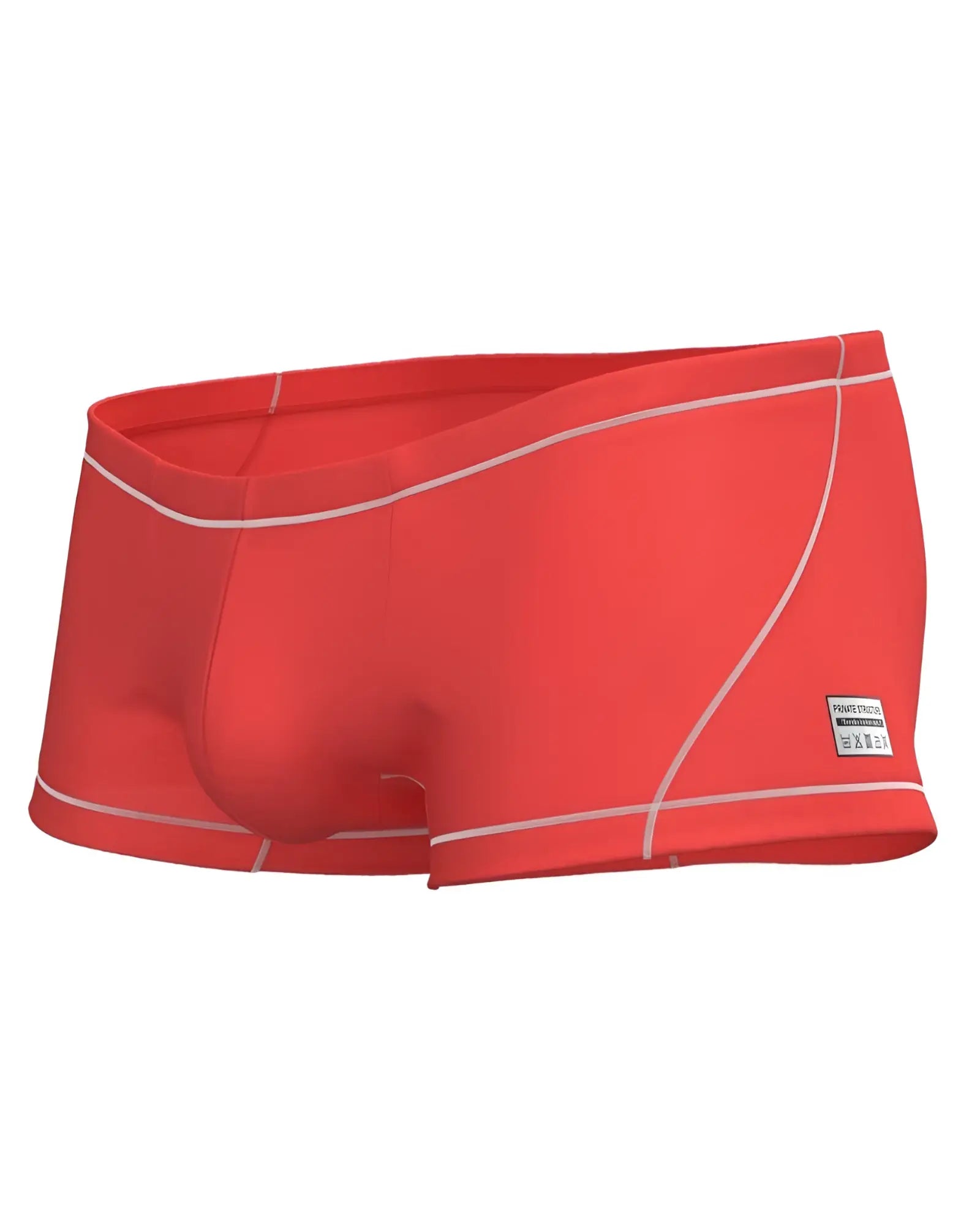 Private structure epus4570 prime elysian red swim trunks with white stitching and small brand label on the side