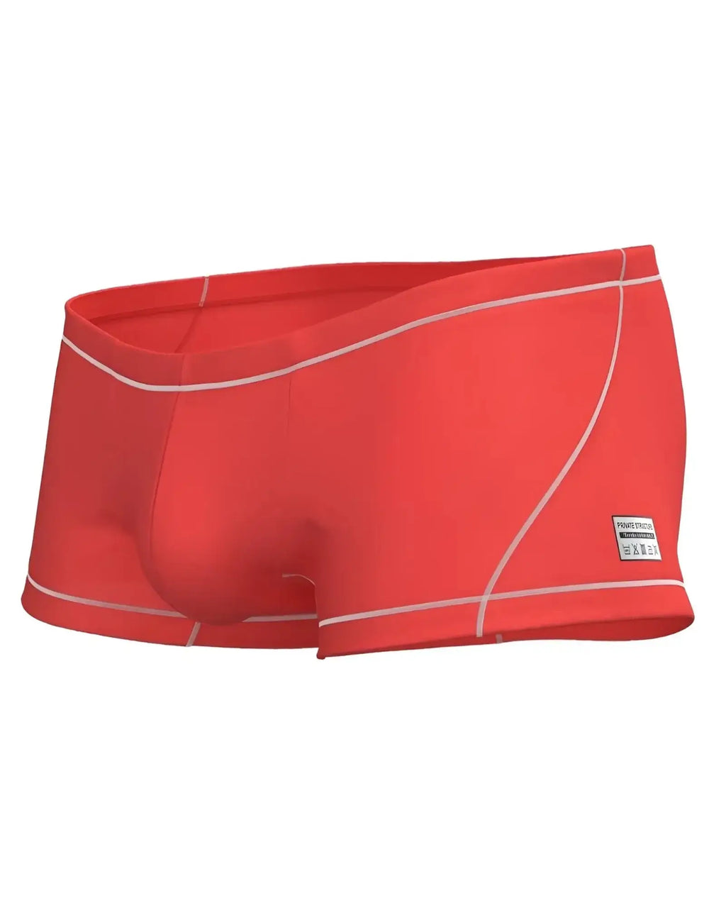 Private structure epus4570 prime elysian red swim trunks with white stitching and small brand label on the side